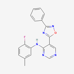 molecular formula C19H14FN5O B2929369 N-(2-fluoro-5-methylphenyl)-5-(3-phenyl-1,2,4-oxadiazol-5-yl)pyrimidin-4-amine CAS No. 1775499-85-8