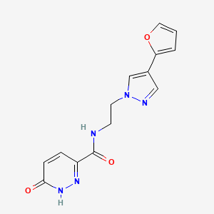 molecular formula C14H13N5O3 B2929385 N-(2-(4-(furan-2-yl)-1H-pyrazol-1-yl)ethyl)-6-oxo-1,6-dihydropyridazine-3-carboxamide CAS No. 2034327-41-6