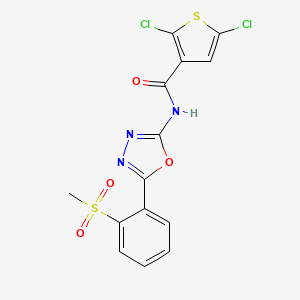 molecular formula C14H9Cl2N3O4S2 B2929398 2,5-二氯-N-(5-(2-(甲磺酰基)苯基)-1,3,4-恶二唑-2-基)噻吩-3-甲酰胺 CAS No. 886923-68-8