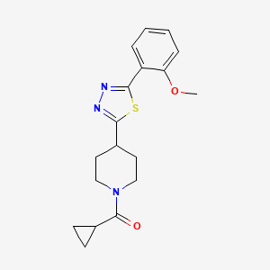 molecular formula C18H21N3O2S B2929402 Cyclopropyl(4-(5-(2-methoxyphenyl)-1,3,4-thiadiazol-2-yl)piperidin-1-yl)methanone CAS No. 1171095-95-6