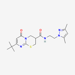 molecular formula C19H27N5O2S B2929414 8-(tert-butyl)-N-(2-(3,5-dimethyl-1H-pyrazol-1-yl)ethyl)-6-oxo-2,3,4,6-tetrahydropyrimido[2,1-b][1,3]thiazine-3-carboxamide CAS No. 1421493-59-5
