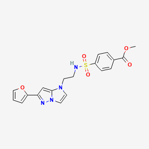 molecular formula C19H18N4O5S B2929446 甲基 4-(N-(2-(6-(呋喃-2-基)-1H-咪唑并[1,2-b]吡唑-1-基)乙基)磺酰胺基)苯甲酸酯 CAS No. 1795475-82-9