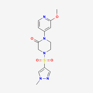 molecular formula C14H17N5O4S B2929449 1-(2-Methoxypyridin-4-yl)-4-(1-methylpyrazol-4-yl)sulfonylpiperazin-2-one CAS No. 2380083-73-6
