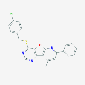 molecular formula C23H16ClN3OS B292945 4-[(4-Chlorobenzyl)thio]-9-methyl-7-phenylpyrido[3',2':4,5]furo[3,2-d]pyrimidine 