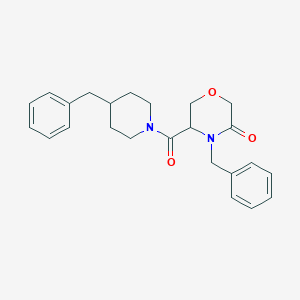 molecular formula C24H28N2O3 B2929458 4-Benzyl-5-(4-benzylpiperidine-1-carbonyl)morpholin-3-one CAS No. 1351586-29-2