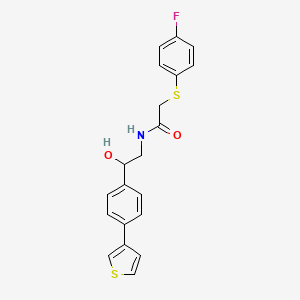 molecular formula C20H18FNO2S2 B2929459 2-[(4-fluorophenyl)sulfanyl]-N-{2-hydroxy-2-[4-(thiophen-3-yl)phenyl]ethyl}acetamide CAS No. 2310147-13-6