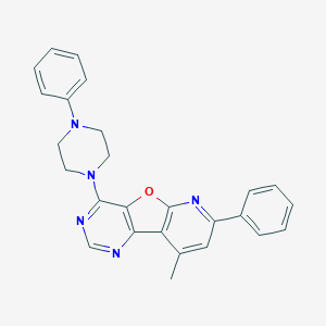 molecular formula C26H23N5O B292946 9-Methyl-7-phenyl-4-(4-phenylpiperazin-1-yl)pyrido[3',2':4,5]furo[3,2-d]pyrimidine 