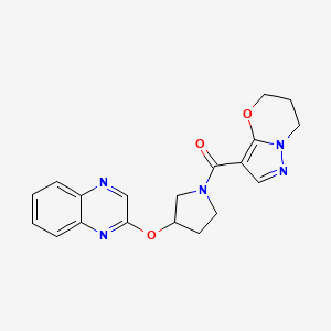 molecular formula C19H19N5O3 B2929464 2-[(1-{5H,6H,7H-pyrazolo[3,2-b][1,3]oxazine-3-carbonyl}pyrrolidin-3-yl)oxy]quinoxaline CAS No. 2097916-60-2