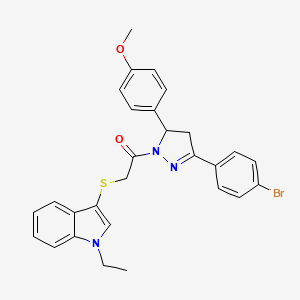 molecular formula C28H26BrN3O2S B2929480 1-(3-(4-bromophenyl)-5-(4-methoxyphenyl)-4,5-dihydro-1H-pyrazol-1-yl)-2-((1-ethyl-1H-indol-3-yl)thio)ethanone CAS No. 681216-99-9