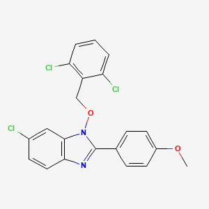 molecular formula C21H15Cl3N2O2 B2929487 6-chloro-1-[(2,6-dichlorobenzyl)oxy]-2-(4-methoxyphenyl)-1H-1,3-benzimidazole CAS No. 282523-09-5