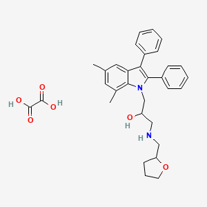 molecular formula C32H36N2O6 B2929498 1-(5,7-dimethyl-2,3-diphenyl-1H-indol-1-yl)-3-(((tetrahydrofuran-2-yl)methyl)amino)propan-2-ol oxalate CAS No. 1216832-03-9
