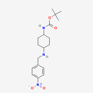 molecular formula C18H27N3O4 B2929503 叔丁基 (1R*,4R*)-4-(4-硝基苄氨基)环己基氨基甲酸酯 CAS No. 1286275-33-9