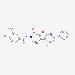 molecular formula C24H18N4O4 B292951 5-[[(Z)-(3-methoxy-4-oxocyclohexa-2,5-dien-1-ylidene)methyl]amino]-13-methyl-11-phenyl-8-oxa-3,5,10-triazatricyclo[7.4.0.02,7]trideca-1(9),2(7),3,10,12-pentaen-6-one 