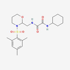 molecular formula C22H33N3O5S B2929519 N1-cyclohexyl-N2-((3-(mesitylsulfonyl)-1,3-oxazinan-2-yl)methyl)oxalamide CAS No. 872975-83-2