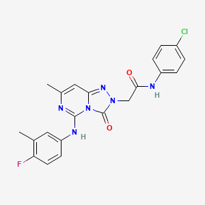 molecular formula C21H18ClFN6O2 B2929522 N~1~-(4-chlorophenyl)-2-[5-(4-fluoro-3-methylanilino)-7-methyl-3-oxo[1,2,4]triazolo[4,3-c]pyrimidin-2(3H)-yl]acetamide CAS No. 1251594-31-6