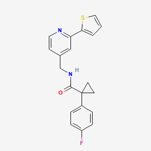molecular formula C20H17FN2OS B2929526 1-(4-fluorophenyl)-N-((2-(thiophen-2-yl)pyridin-4-yl)methyl)cyclopropanecarboxamide CAS No. 1903230-60-3