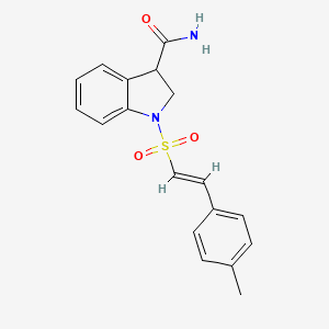molecular formula C18H18N2O3S B2929529 1-[(E)-2-(4-methylphenyl)ethenyl]sulfonyl-2,3-dihydroindole-3-carboxamide CAS No. 1311996-48-1