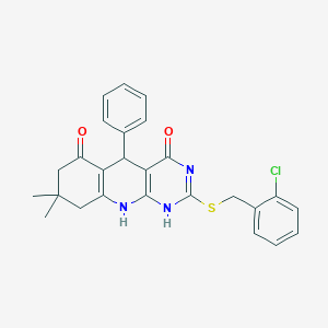 molecular formula C26H24ClN3O2S B292955 2-[(2-chlorophenyl)methylsulfanyl]-8,8-dimethyl-5-phenyl-5,7,9,10-tetrahydro-1H-pyrimido[4,5-b]quinoline-4,6-dione 