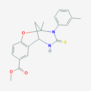 molecular formula C20H20N2O3S B2929550 methyl 2-methyl-3-(3-methylphenyl)-4-thioxo-3,4,5,6-tetrahydro-2H-2,6-methano-1,3,5-benzoxadiazocine-8-carboxylate CAS No. 896705-04-7