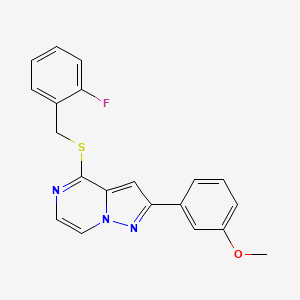 molecular formula C20H16FN3OS B2929560 4-[(2-Fluorobenzyl)thio]-2-(3-methoxyphenyl)pyrazolo[1,5-a]pyrazine CAS No. 1260989-24-9