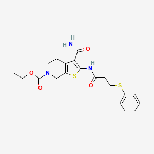 ethyl 3-carbamoyl-2-(3-phenylsulfanylpropanoylamino)-5,7-dihydro-4H-thieno[2,3-c]pyridine-6-carboxylate
