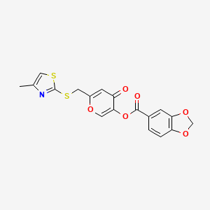 6-(((4-methylthiazol-2-yl)thio)methyl)-4-oxo-4H-pyran-3-yl benzo[d][1,3]dioxole-5-carboxylate