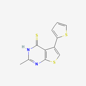molecular formula C11H8N2S3 B2929583 2-Methyl-5-(thiophen-2-yl)thieno[2,3-d]pyrimidine-4-thiol CAS No. 732292-19-2