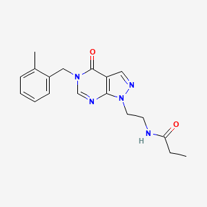 molecular formula C18H21N5O2 B2929584 N-(2-(5-(2-甲基苄基)-4-氧代-4,5-二氢-1H-吡唑并[3,4-d]嘧啶-1-基)乙基)丙酰胺 CAS No. 922116-99-2