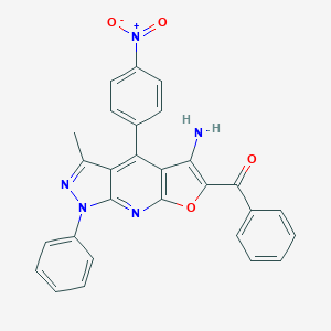 molecular formula C28H19N5O4 B292959 (5-amino-4-{4-nitrophenyl}-3-methyl-1-phenyl-1H-furo[2,3-b]pyrazolo[4,3-e]pyridin-6-yl)(phenyl)methanone 