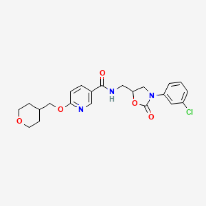 molecular formula C22H24ClN3O5 B2929605 N-((3-(3-氯苯基)-2-氧代恶唑烷-5-基)甲基)-6-((四氢-2H-吡喃-4-基)甲氧基)烟酰胺 CAS No. 2034449-49-3