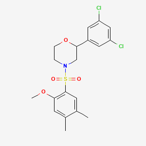 molecular formula C19H21Cl2NO4S B2929614 2-(3,5-Dichlorophenyl)-4-((2-methoxy-4,5-dimethylphenyl)sulfonyl)morpholine CAS No. 1421516-60-0