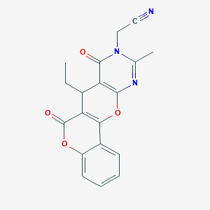 molecular formula C19H15N3O4 B292964 2-(11-Ethyl-15-methyl-9,13-dioxo-8,18-dioxa-14,16-diazatetracyclo[8.8.0.02,7.012,17]octadeca-1(10),2,4,6,12(17),15-hexaen-14-yl)acetonitrile 