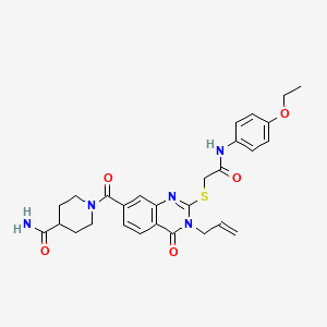 molecular formula C28H31N5O5S B2929640 1-[2-[2-(4-Ethoxyanilino)-2-oxoethyl]sulfanyl-4-oxo-3-prop-2-enylquinazoline-7-carbonyl]piperidine-4-carboxamide CAS No. 403729-58-8