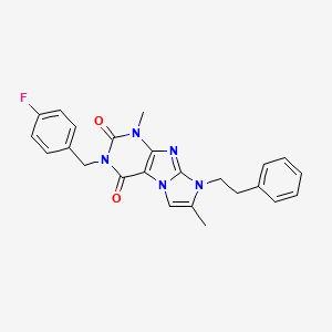 molecular formula C24H22FN5O2 B2929653 3-(4-氟苄基)-1,7-二甲基-8-苯乙基-1H-咪唑并[2,1-f]嘌呤-2,4(3H,8H)-二酮 CAS No. 877644-38-7