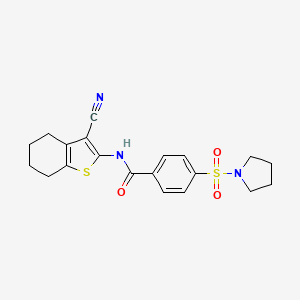 molecular formula C20H21N3O3S2 B2929675 N-(3-cyano-4,5,6,7-tetrahydrobenzo[b]thiophen-2-yl)-4-(pyrrolidin-1-ylsulfonyl)benzamide CAS No. 328038-36-4