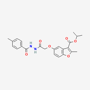 molecular formula C23H24N2O6 B2929691 Isopropyl 2-methyl-5-(2-(2-(4-methylbenzoyl)hydrazinyl)-2-oxoethoxy)benzofuran-3-carboxylate CAS No. 500274-82-8