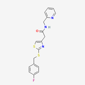 molecular formula C18H16FN3OS2 B2929692 2-(2-((4-fluorobenzyl)thio)thiazol-4-yl)-N-(pyridin-2-ylmethyl)acetamide CAS No. 941922-61-8