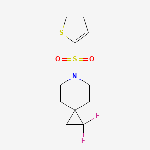 molecular formula C11H13F2NO2S2 B2929725 1,1-二氟-6-(噻吩-2-磺酰基)-6-氮杂螺[2.5]辛烷 CAS No. 2097861-49-7