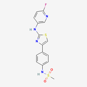 molecular formula C15H13FN4O2S2 B2929729 N-[4-[2-[(6-氟吡啶-3-基)氨基]-1,3-噻唑-4-基]苯基]甲磺酰胺 CAS No. 2490398-56-4