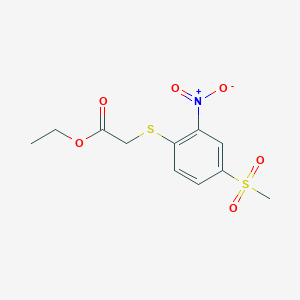 molecular formula C11H13NO6S2 B2929737 Ethyl 2-((4-(methylsulfonyl)-2-nitrophenyl)thio)acetate CAS No. 459201-07-1