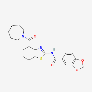 molecular formula C22H25N3O4S B2929748 N-(4-(氮杂环戊烷-1-羰基)-4,5,6,7-四氢苯并[d]噻唑-2-基)苯并[d][1,3]二氧杂环-5-甲酰胺 CAS No. 942004-50-4
