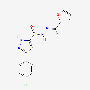 molecular formula C15H11ClN4O2 B2929749 3-(4-chlorophenyl)-N-[(E)-furan-2-ylmethylideneamino]-1H-pyrazole-5-carboxamide CAS No. 1285600-86-3