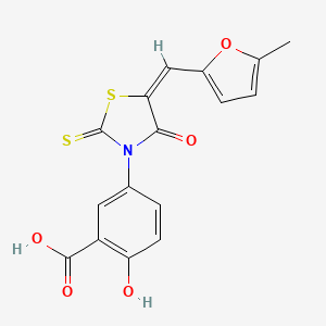molecular formula C16H11NO5S2 B2929767 2-hydroxy-5-[(5E)-5-[(5-methylfuran-2-yl)methylidene]-4-oxo-2-sulfanylidene-1,3-thiazolidin-3-yl]benzoic acid CAS No. 853904-10-6