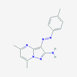 molecular formula C15H16N6 B292979 5,7-Dimethyl-3-[(4-methylphenyl)diazenyl]pyrazolo[1,5-a]pyrimidin-2-ylamine 