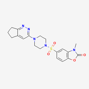 molecular formula C19H21N5O4S B2929793 5-((4-(6,7-dihydro-5H-cyclopenta[c]pyridazin-3-yl)piperazin-1-yl)sulfonyl)-3-methylbenzo[d]oxazol-2(3H)-one CAS No. 2034308-85-3