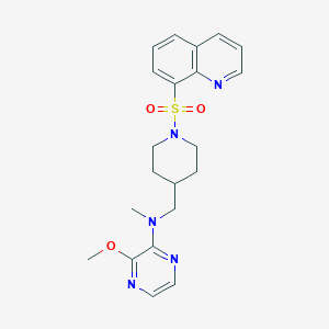 molecular formula C21H25N5O3S B2929802 3-Methoxy-N-methyl-N-[(1-quinolin-8-ylsulfonylpiperidin-4-yl)methyl]pyrazin-2-amine CAS No. 2415565-81-8