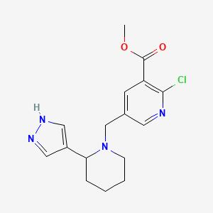molecular formula C16H19ClN4O2 B2929810 methyl 2-chloro-5-{[2-(1H-pyrazol-4-yl)piperidin-1-yl]methyl}pyridine-3-carboxylate CAS No. 2094506-94-0