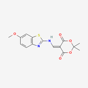 molecular formula C15H14N2O5S B2929827 5-(((6-Methoxybenzo[d]thiazol-2-yl)amino)methylene)-2,2-dimethyl-1,3-dioxane-4,6-dione CAS No. 919014-84-9