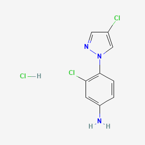 molecular formula C9H8Cl3N3 B2929836 3-Chloro-4-(4-chloro-1H-pyrazol-1-yl)aniline hydrochloride CAS No. 1432031-95-2