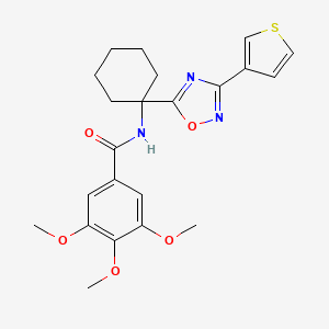 molecular formula C22H25N3O5S B2929850 3,4,5-trimethoxy-N-{1-[3-(3-thienyl)-1,2,4-oxadiazol-5-yl]cyclohexyl}benzamide CAS No. 1396635-04-3